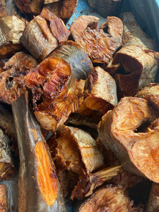 Traditionally smoked sea catfish steaks (koepila)